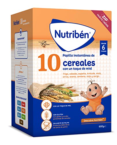 Nutribén 10 Cereales con un toque de Miel | Vitaminas y Calcio | Alimento para Bebés a partir de 6 meses | Con gluten | Sin aceite de palma | 600g