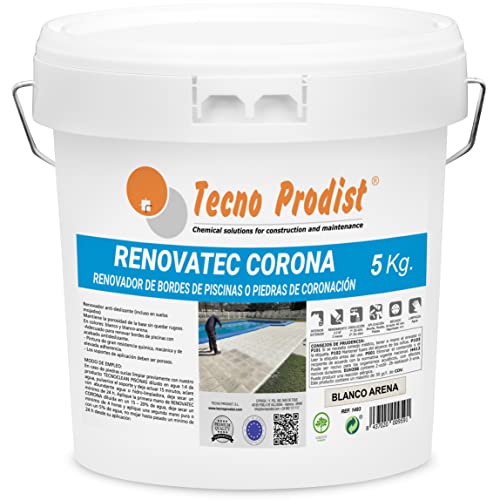 Tecno Prodist RENOVATEC CORONA - (BLANCO ARENA 5 Kg), Pintura renovación bordes de piscinas o piedra de coronación - Antideslizante - Alta resistencia y durabilidad - Fácil Aplicación