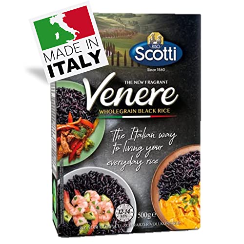 Arroz negro, cultivado en Italia, Riso Scotti, Venere, grano entero, 500 g (1.1 libras), alto en fibra y antioxidantes, envasado al vacío