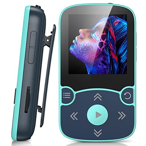 AGPTEK 32GB Clip Reproductor MP3 Bluetooth 5.0, HiFi MP3 Player Portátil Deportivo con Radio FM, Grabación de Voz, Podómetro, Soporta hasta 128 GB, Azul