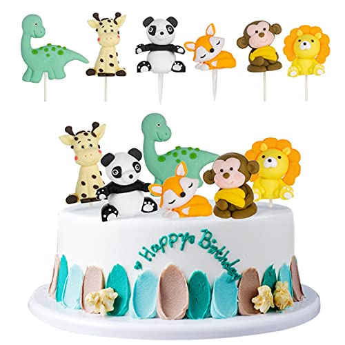 Ohaoduo 6 unidades de decoración para tartas de cumpleaños con animales de zoo Animales Cupcake Toppers zorro león panda monosaurio jirafa selva fiest.