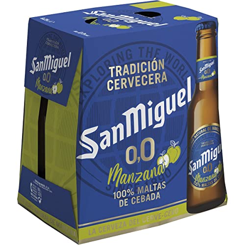 SAN MIGUEL 0,0 Cerveza rubia sabor manzana sin alcohol pack 6 botellas 25 cl
