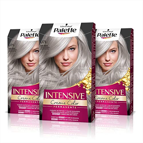 Schwarzkopf Palette Intensive, Tinte U71 cabello Gris Plata, Coloración Permanente de Cuidado con Aceite de Marula, Color duradero hasta 8 semanas (Pack de 3)