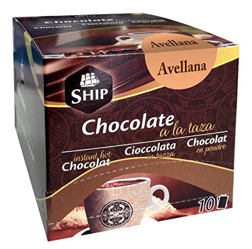 SHIP - Chocolate a la Taza Avellana Formato de 10 Sobres - 250 gramos - Cacao Puro - Endulza tu Vida - Sin Cafeína - Original de España - Exento de Alérgenos - Alimento en Polvo