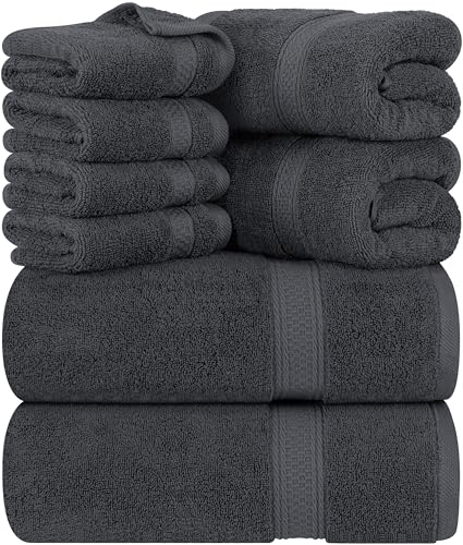 Utopia Towels - Juego de Toallas Premium de 8 Piezas, 2 Toallas de baño, 2 Toallas de Mano y 4 toallitas - Algodón - Calidad del Hotel, súper Suave y Altamente Absorbente (Gris)