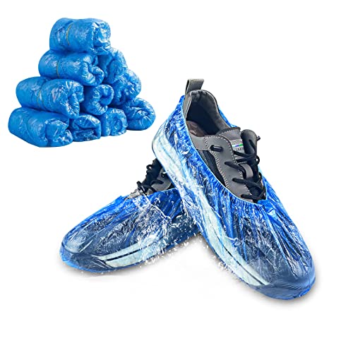 Gvolatee 100 Piezas Cubrezapatos Desechables Azul, Antideslizantes Impermeable Cubre Zapatos Plástico, Patucos Desechables Sanitarios para Enfermería, Hotelería, Construcción, Protege Alfombras