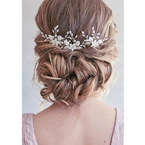 Unicra Silver Wedding Flower Horquillas para el cabello Cascos de novia Piezas de cabello de boda Accesorios para la novia (paquete de 3)