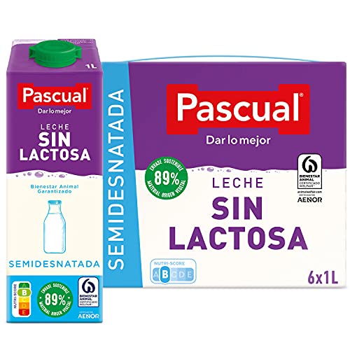Pascual – Leche Semidesnatada Sin Lactosa Bienestar Animal, 6 x 1L