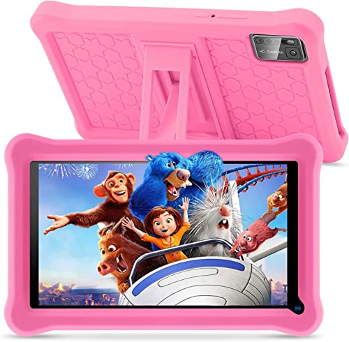 SANNUO Tablet para Niños 7 Pulgadas Android 11 Tableta con 6GB RAM 64GB ROM (TF 128GB), Google GMS, Pantalla IPS HD, Doble Cámara, Bluetooth, Control Parental, Tablet Infantil con Funda EVA(Rosa)