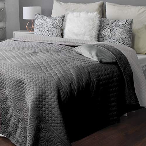 HOMELEVEL Colcha para cama y funda de sofá, 240 x 220 cm, manta de día para sofá o cama, XXL, estampado gris claro/gris oscuro