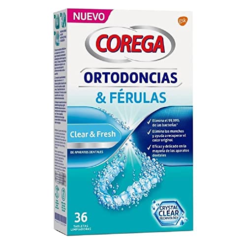 Corega Tabletas Limpiadoras Para Ortodoncias y Férula Dental, Limpieza Rápida y Fácil de Usar, 36 Tabletas
