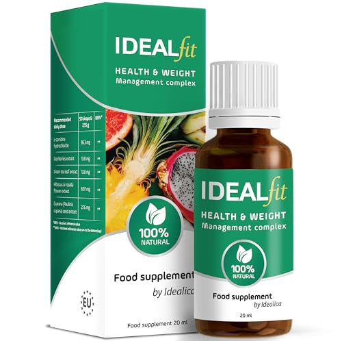 IDEALFIT de Idealica 100% Natural gotas para bajar de peso | Control de peso y supresión del apetito | L-carnitina | Bayas de goji | 20ml