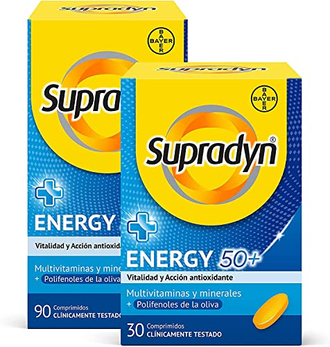 Multivitaminico Supradyn Energy 50+, 120 comprimidos (4 meses de suministro), Complemento Vitaminico completo para hombres y mujeres mayores de 50 años, contiene Vitamina C, Vitamina B, Vitamina B12