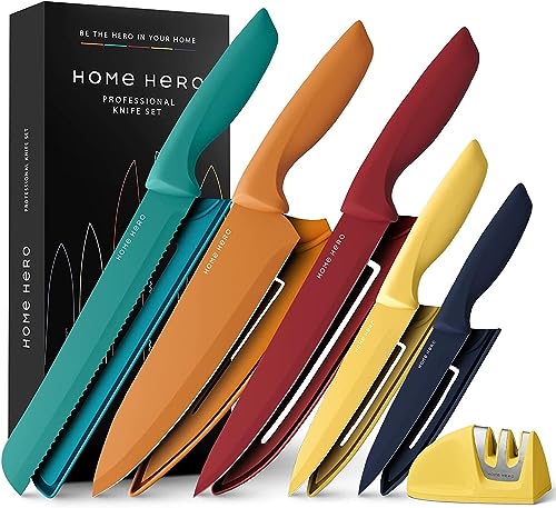 Home Hero Cuchillos de Cocina Inox - Cuchillos Cocina Profesional (5 piezas con Vaina - Multicolor)