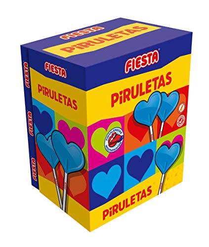 FIESTA Piruletas Pintalenguas Caramelo con Palo en Forma de Corazón Sabor Mora - Caja de 80 unidades