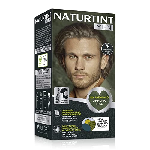 Naturtint Men Biobased | Coloración Permanente Sin Amoniaco para Hombre | Tinte para Cabello y Barba | 100% Cobertura de Canas | Color Natural y Duradero | Ingredientes Naturales | 7N Rubio Avellana