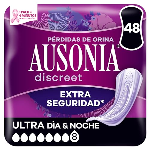 Ausonia Discreet Compresas Noche Incontinencia Mujer, Ultra, 48 Unidades, Protección Completa que Apenas Notarás