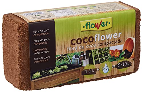 Flower Substrato Coco Marca Fibra de Coco 100% Natural para Plantas, Substrato de 9 litros, Ideal para Enraizar y Germinar, Esponjoso y Biodegradable - Tamaño: 10.5x21x5.5 cm