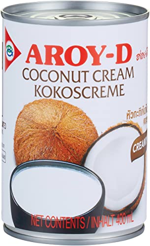 Aroy-D Crema de Coco para cocinar y Hornear, Ideal para postres, sopas, Batidos y cócteles, 1 x 400 ml