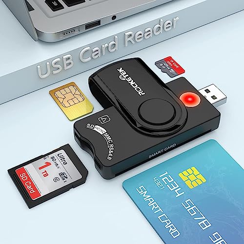 USB Card Reader, 4 en 1 Smart SIM SD TF Card Reader Lector de Tarjetas para DNI Smart Card Reader,Plug & Play,Smartcard Reader USB Compatible con Windows,Mac OS,Android.