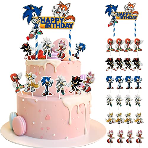 Hedgehog Topper de Tarta, 25 Piezas Sonic Cupcakes Decoración, Decoracion Tartas Cumpleaños Sonic, Toppers Tartas Infantiles, para Fiesta de cumpleaños decoración de la Torta Suministros