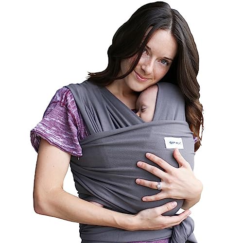 Fular portabebé para recién nacidos - Porta bebés manos libres - Fular porteo elastizado y ergonómico - Marsupio bebé liviano para niños de entre 3 y 15 kilos (gris oscuro)