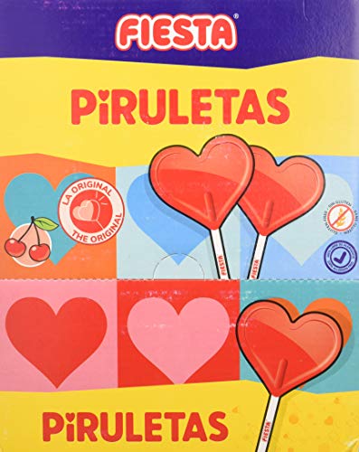 FIESTA Piruletas Caramelo con Palo en Forma de Corazón Sabor Cereza - Caja de 80 unidades