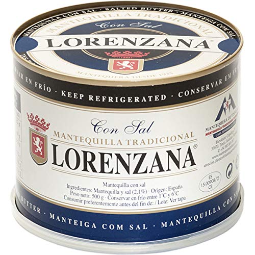 Mantequilla asturiana tradicional LORENZANA con sal.(varios formatos).Envío GRATIS 24h. (Lata de 500gr)
