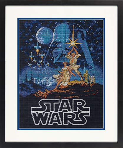 Dimensions Star Wars Luke Skywalker y Princess Leia Kit de punto de cruz negro 14 unidades Aida, 11 x 14 pulgadas,