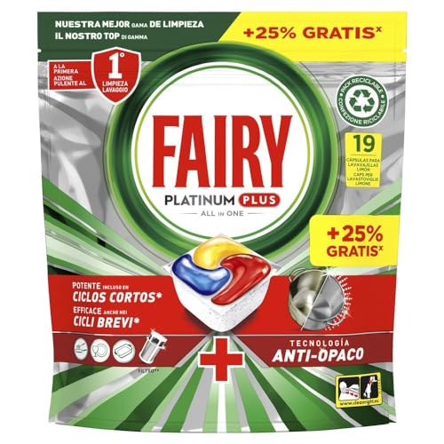 Fairy Platinum Plus Cápsulas De Lavavajillas Todo En Uno Limón, 19 Cápsulas