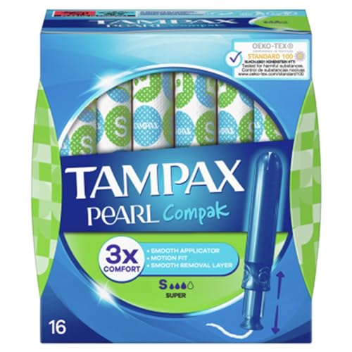 Tampax Compak Pearl Super Con Aplicador, Tampón Comodo, Protección Y Discreción, 16 Unidades