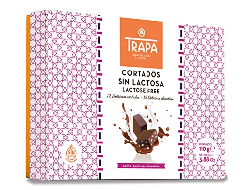Trapa - CORTADOS SIN LACTOSA. Estuche de Bombones de chocolate con leche y chocolate con almendras sin lactosa.- 110 gr