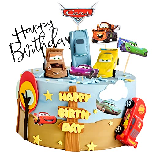 Siphus Adornos Tartas Cumpleaños, 17 Piezas Cars Decoracion Tartas Cumpleaños, Cake Topper Happy Birthday, Juego Tarta Cumpleaños, Cake Topper Niño, Niña