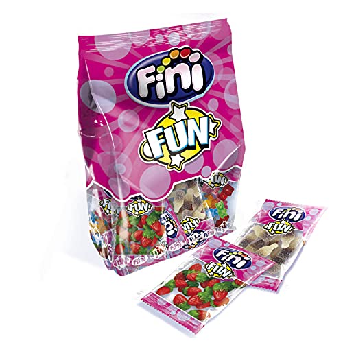 Fini Fun | Surtido Gominolas | Fresas, Ositos, Moras y Coca Colas | Sin Gluten | 1 unidad con 18 mini bolsas (325 gr)