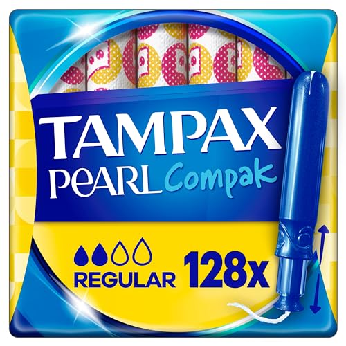 Tampax Compak Pearl Regular, 128 Unidades, Tampones con Aplicador, Comodidad, Protección y Discreción