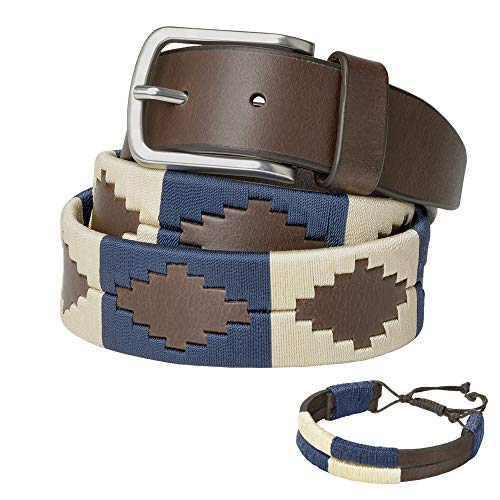 PELPE - Cinturón argentino de piel, con pulsera de hilo y cuero a juego. Cinturón bordado sobre cuero, para hombre y mujer. Cinturones argentinos Polo.