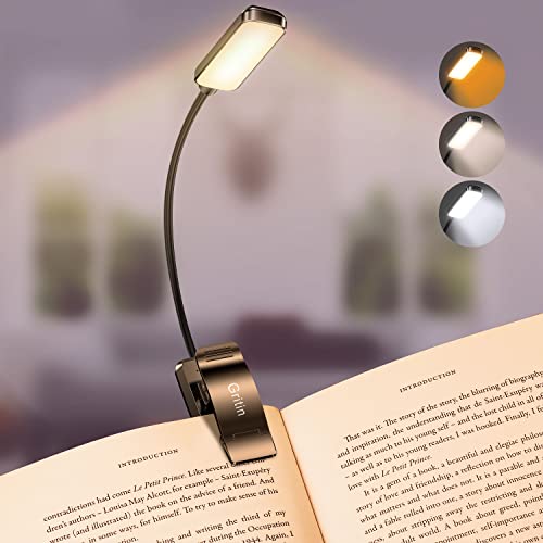 Gritin 9 LED Luz de libro, Lampara Libro de Lectura con 3 Modos de Protección de Los Ojos - Atenuación Continua, Recargable, Batería de Larga Duración, Luz de Lectura con Clip