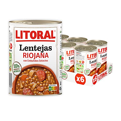 LITORAL Lentejas Riojana - Plato Preparado Sin Gluten - Pack de 6x425g - Total: 2.55kg