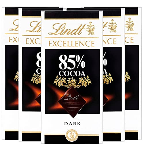 Lindt Chocolate EXCELLENCE 85%, tableta de chocolate puro, chocolate negro aromático, extrafino, delicado e intenso, 100g, pack de 5 unidades