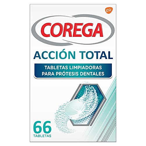 Corega Acción Total Tabletas Limpiadoras para Prótesis Dentales, Férula Dental y Ortodoncia, Uso Diario, 66 Tabletas