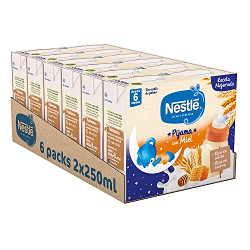 Nestlé Alimentos Infantiles Nestlé Leche y Cereales con Miel Pijama - Paquete de 6x2 unidades de 250ml