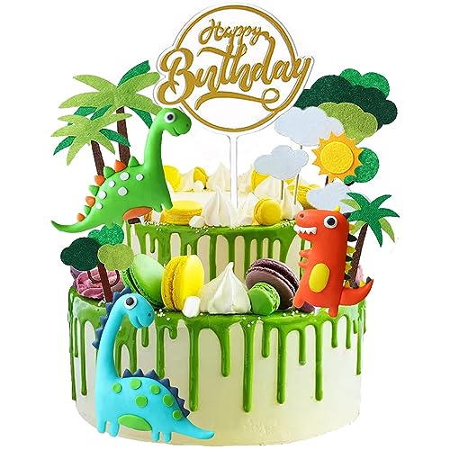 Dinosaurios Cake Toppers, 13 Piezas Decoracion Tartas Cumpleaños, Dinosaurio 3D para Decoración de Tartas para Niños, Decoración para Tartas de Selva para Cumpleaños Fiestas.