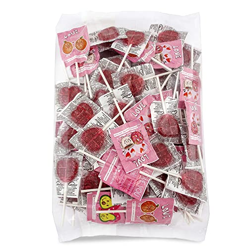Caramelos Cerdán - Piruletas Corazón sin Azúcar Love Sabor Cereza | Caramelo Duro con Palo Sin Gluten ni Alérgenos | Bolsa de 100 Unidades