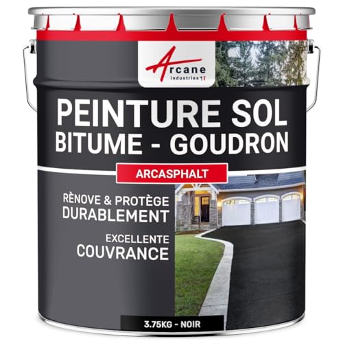 Pintura bituminosa y pintura de alquitrán: resina de suelo para asfalto, alquitrán : ARCASPHALT-3.75 kg (7.5 m² en 2 capas) Negro-ARCANE INDUSTRIES