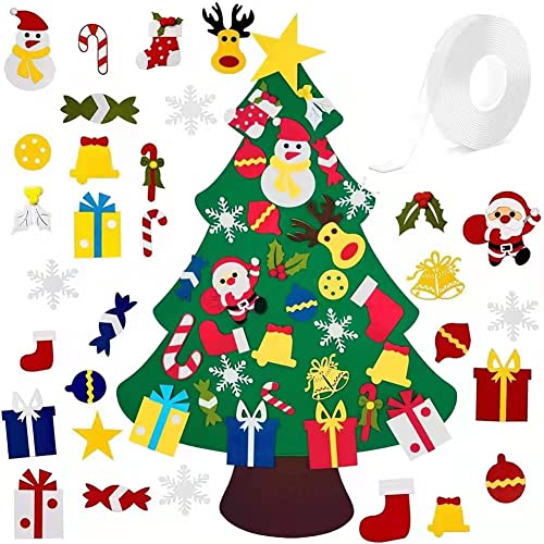 INTVN Árbol de Navidad de Fieltro Bricolaje árbol de Navidad de Fieltro con 26 Adornos Desmontables año niños de Pared de Puerta Decoración Colgante