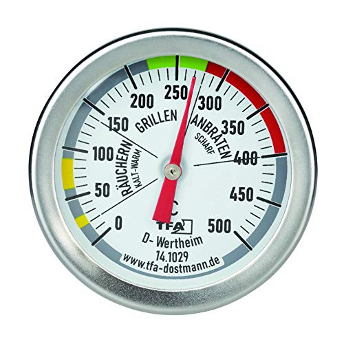 TFA Dostmann 141029 - Termómetro para barbacoa, medición de temperatura de la cámara de cocción, acero inoxidable, 18/8, color plateado