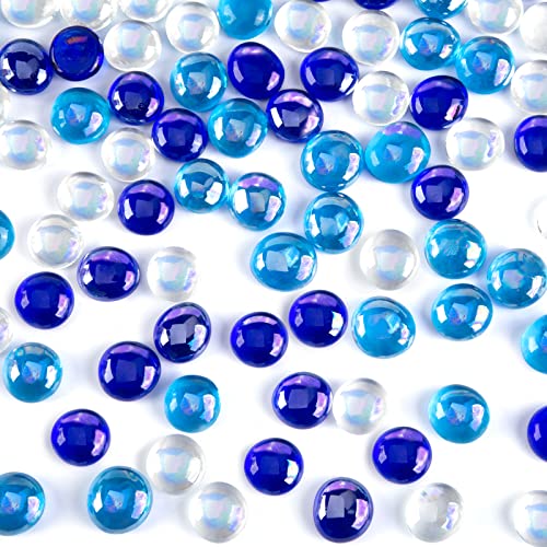 HAKACC Piedras de cristal iridiscente, 120 unidades, piedras decorativas azules, blancas, piedras planas, iridiscentes, piedras de cristal, decoración de cabujón