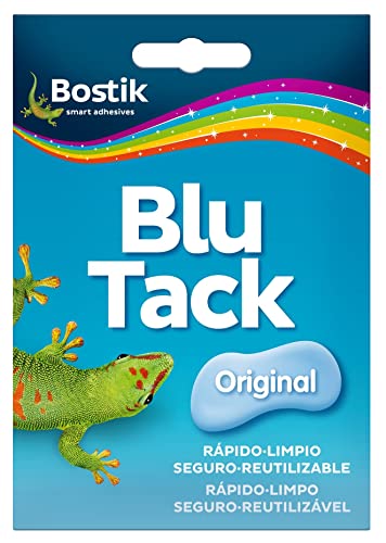 BOSTIK BLU TACK ORIGINAL Azul, Masilla Adhesiva, Moldeable y Reutilizable, Fijación de Todo Tipo de Objetos, Sobre 57 g