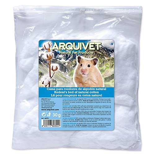 ARQUIVET Algodón Blanco para Hamsters 30 gr - Algodón para cunas de Hamsters - Cama Natural - Cama para Hamsters Suave y cálida - Accesorios para roedores - Producto Natural