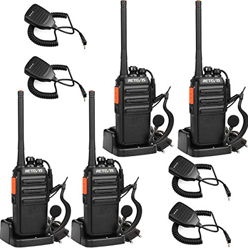 Retevis RT24 Walkie Talkie con Auriculares y Microfono PMR446 sin Licencia 16 Canales CTCSS DCS Fáciles de Utilizar Walkies Profesionales (4 Pacs)